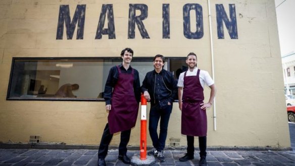 Liam O'Brien, Andrew McConnell and Allan Eccles at Marion Wine Bar, Fitzroy.