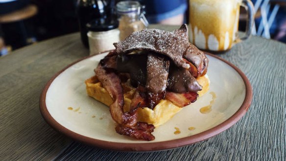 Bacon love: The buttermilk waffle is adorned by - you guessed it - bacon.