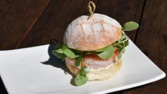 Prawn and watercress roll at Shelter Shed Bar & Eatery, Queenscliff.