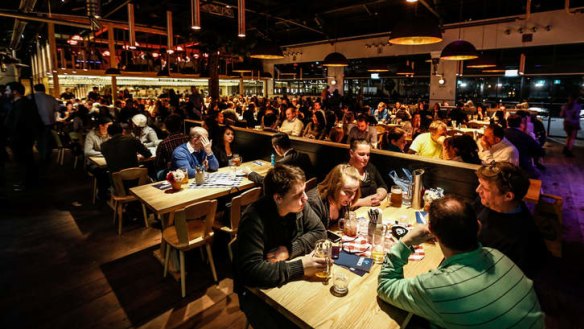 The massive beerhall is modelled on a Bavarian 'bierhaus'.