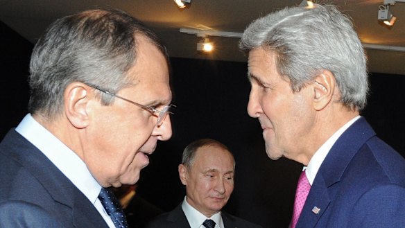 Russian Foreign Minister Sergey Lavrov, left, and US Secretary of State John Kerry (right) who some believe is being "strung along" by Moscow over Syria. 