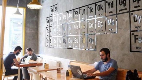 The cafe is meant to resemble a science laboratory. Kosan has plans to expand to Europe and the US.