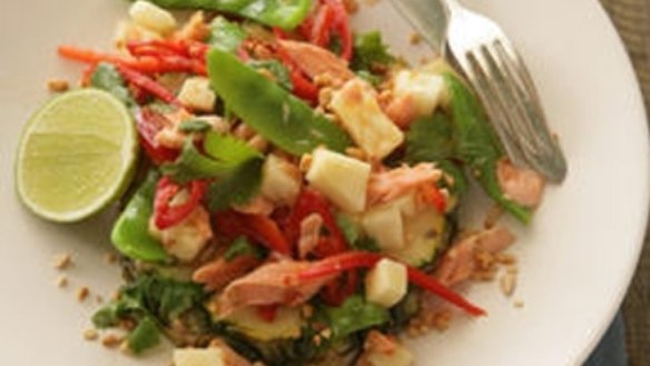 Smoked trout with sweet and sour pineapple salad