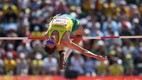Brandon Starc flies in the high jump.