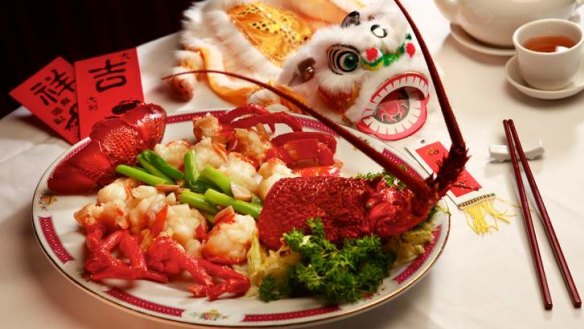 Red Emperor's dish of lobster with ginger and spring onion for Chinese New Year.