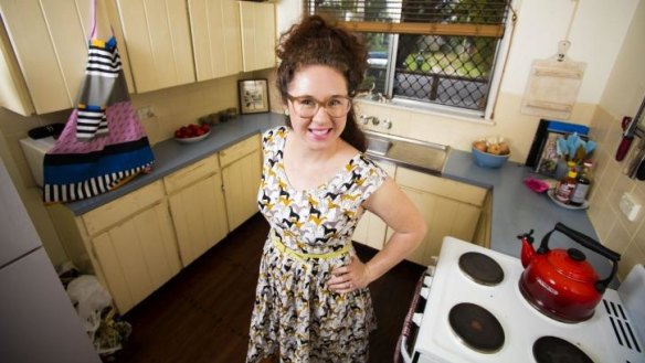Comedian Mel Buttle in her kitchen.