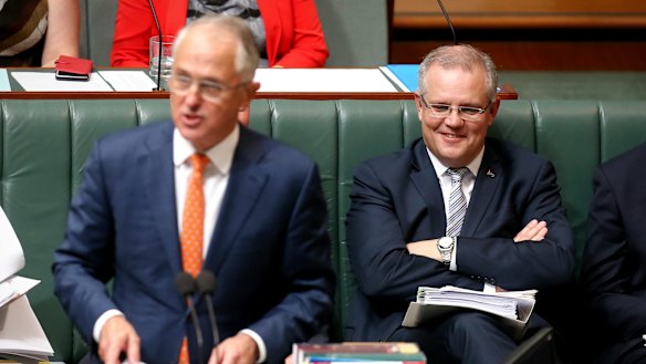 Prime Minister Malcolm Turnbull and Treasurer Scott Morrison during question time on Monday.
