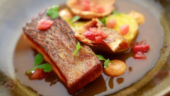 Roast Huon salmon with Marseille-style fish soup.