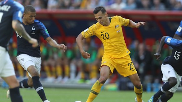 Rock at the back: Trent Sainsbury was among Australia's best.