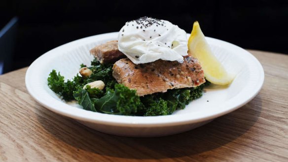 The 'sea' salad includes smoked salmon with kale topped with poached egg.