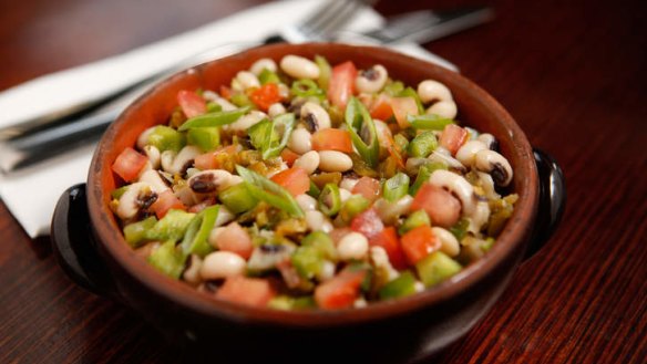 Texas caviar: Black-eyed peas, cilantro, jalapenos, tomatoes and bell peppers.