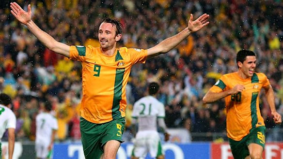 Match-winner ... Joshua Kennedy after heading in the only goal.