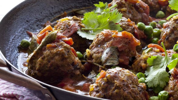 Indian meatball curry with peas.