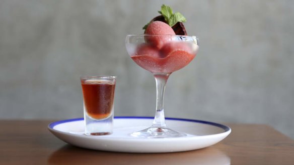 Palate cleanser: Negroni sorbet and a shot of Campari.