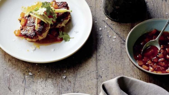 Curtis Stone's Thai-style crab cakes with mango gastrique.