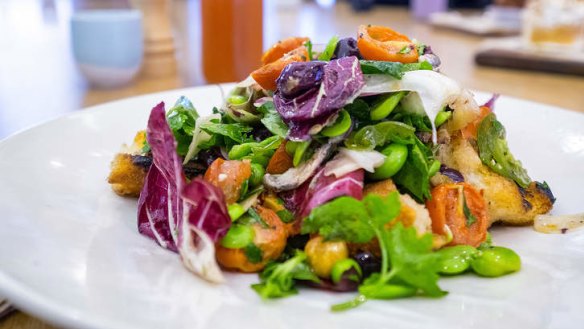 A rustic Italian panzanella salad.