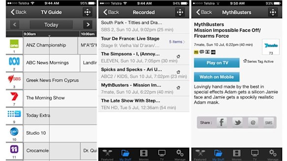 Screen shots from the Fetch TV app, which lets you schedule recordings.