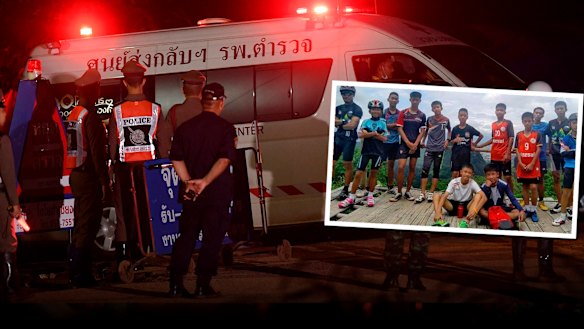 The final ambulance carrying the coach leaves the Tham Luang cave complex.