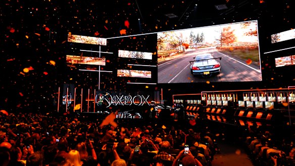 Leaves fall from the roof as Microsoft announces a new Forza Horizon game at E3.