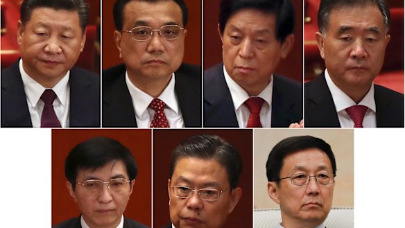From top from left to right, President Xi, Premier Li Keqiang, Li Zhanshu, Vice Premier Wang Yang. From bottom from left to right: Wang Huning, Zhao Leji, Han Zheng.
