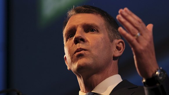 Confident: Mike Baird rallies the troops at the Liberal Party campaign launch on Sunday.