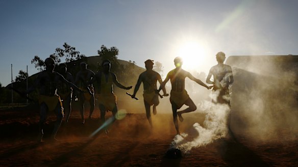 Gumatj clan ceremonial leaders at the opening ceremony of the First Nations National Convention in Uluru. 