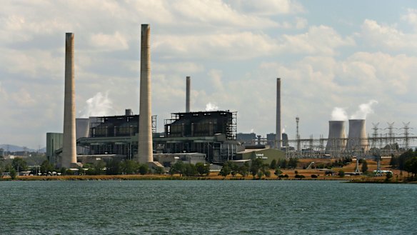 AGL Energy's Liddell power plant, with Lake Liddell in the foreground, and the company's Bayswater power plant behind.