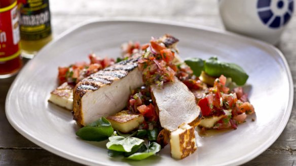 Paprika chicken with haloumi and pico de gallo.