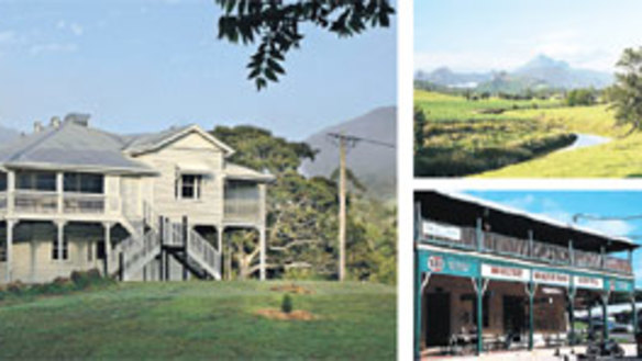 Lost in time ... (clockwise from above) Mavis’s Kitchen in the Tweed Valley; the lush landscape around Mount Warning; the 90-year-old Mount Warning Hotel.