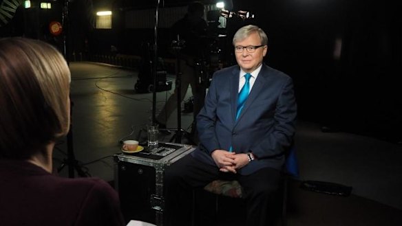 Watch for the hair flick: Kevin Rudd in Sarah Ferguson's sights in <i>The Killing Season</i>. 