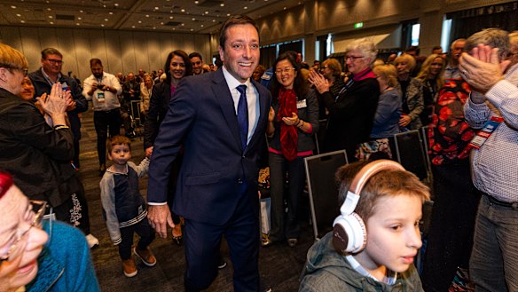Victorian Liberal Party leader Matthew Guy enters the state council meeting.