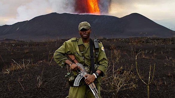 Fire power ... Virunga National Park is inviting tourists on an overnight trek to view a spectacular eruption of Mount Nyamulagira, where rivers of lava pose no danger to its critically endangered mountain gorillas.