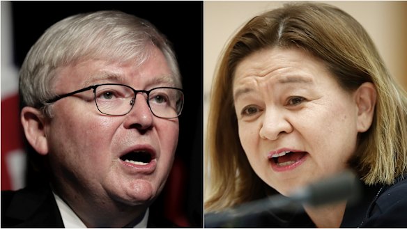 Former prime minister Kevin Rudd and ABC managing director Michelle Guthrie. 