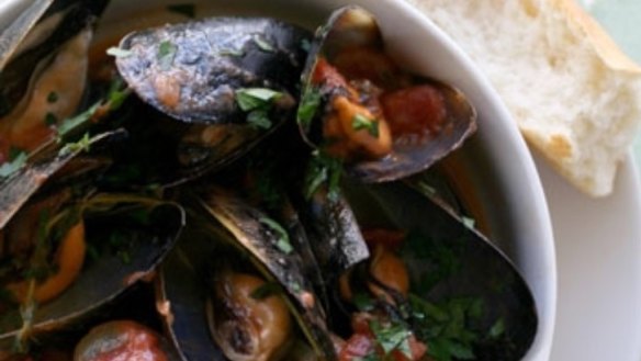 Mussels poached in white wine