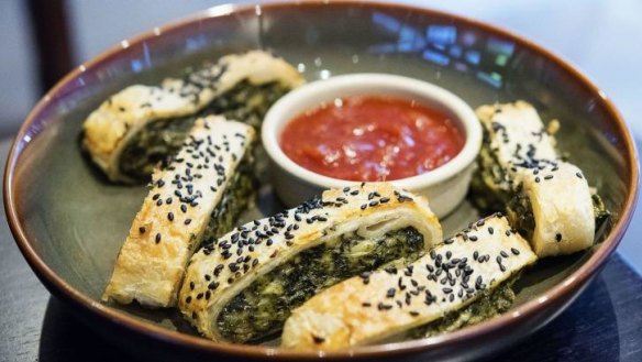 Haloumi and spinach rolls.