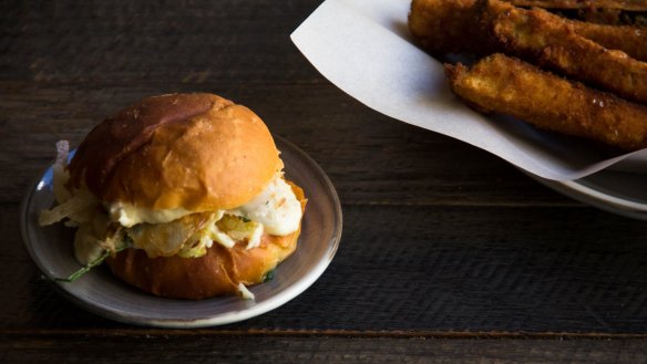 Buttermilk slider with baccala and crispy onions, the type of bar food Guy Grossi will serve at his new Melbourne wine bar.