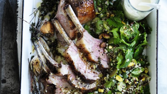Simple but spectacular: Lamb rack with quinoa salad and tahini sauce.