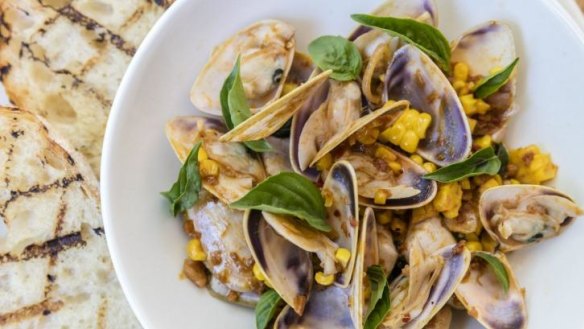 The clams with corn and 'njuda sounds unlikely but it works.