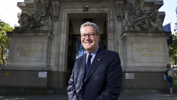 Alexander Downer  outside Australia House in London.