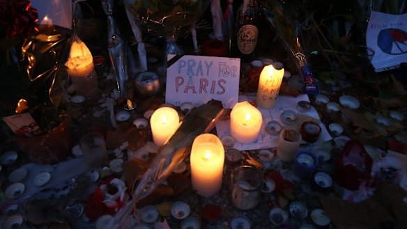 The memorial site opposite the Bataclan concert hall.