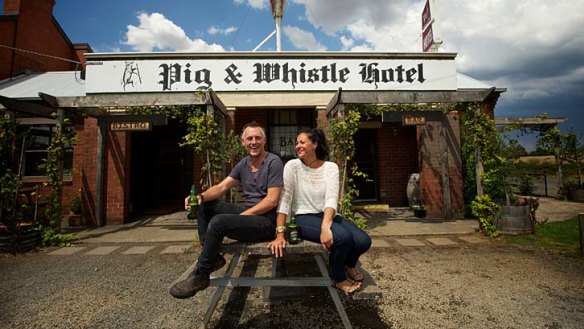 Brendan and Jasmine Hynes, publicans of the Pig and Whistle Hotel in Trentham East, one of many Victorian country pubs on the market.