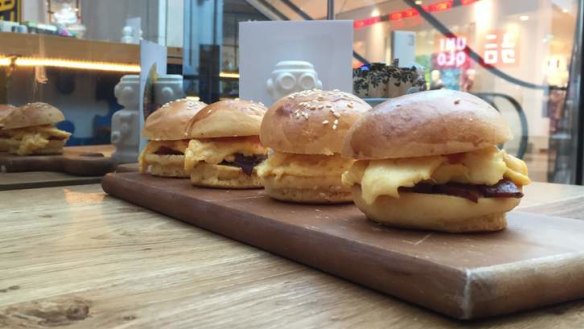 The 'sliding start' breakfast sliders with pancetta and scrambled eggs.