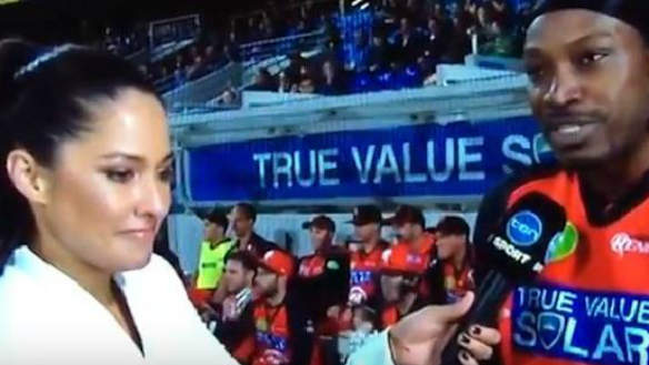 Ten Network reporter Mel McLaughlin during the uncomfortable exchange with Chris Gayle.