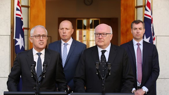 Prime Minister Malcolm Turnbull announced Peter Dutton, second from left, will become the Minister for Home Affairs.