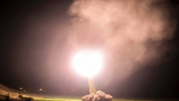 A missile is fired from Kermanshah in western Iran targeting the Islamic State group in Syria.  