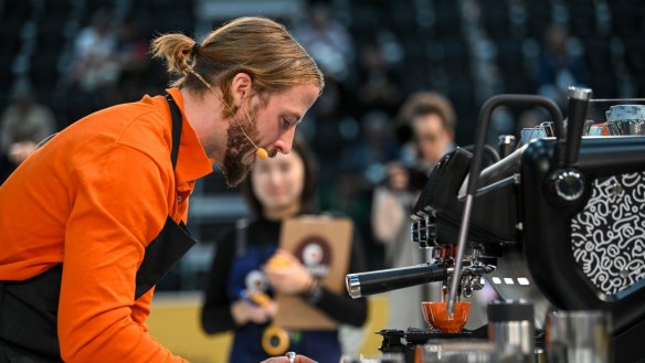 World Barista Championship at the Melbourne Convention Centre. 30 September 2022. The Age News. Photo: Eddie Jim. ( Barista Patrik Rolf )