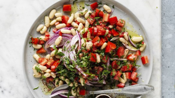 Adam Liaw's Piyaz salad packed with legumes, tomatoes and flavour is great for a vegan menu.