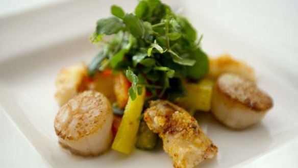 A match ... Spicy daikon and carrot give the marinated scallops and calamari with vegetable achar and watercress dish a real kick.