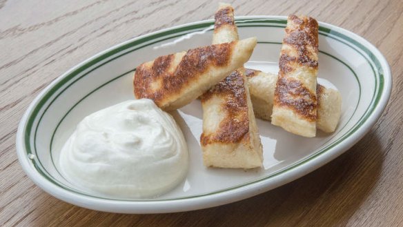 Squishy pan-fried flatbreads and fromage blanc.