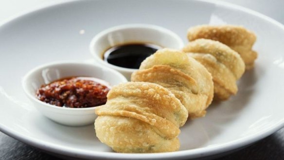 Billy Kwong's crispy salt bush cakes with chilli sauce: a unique hybrid of native ingredients and Kylie Kwong's Chinese heritage.